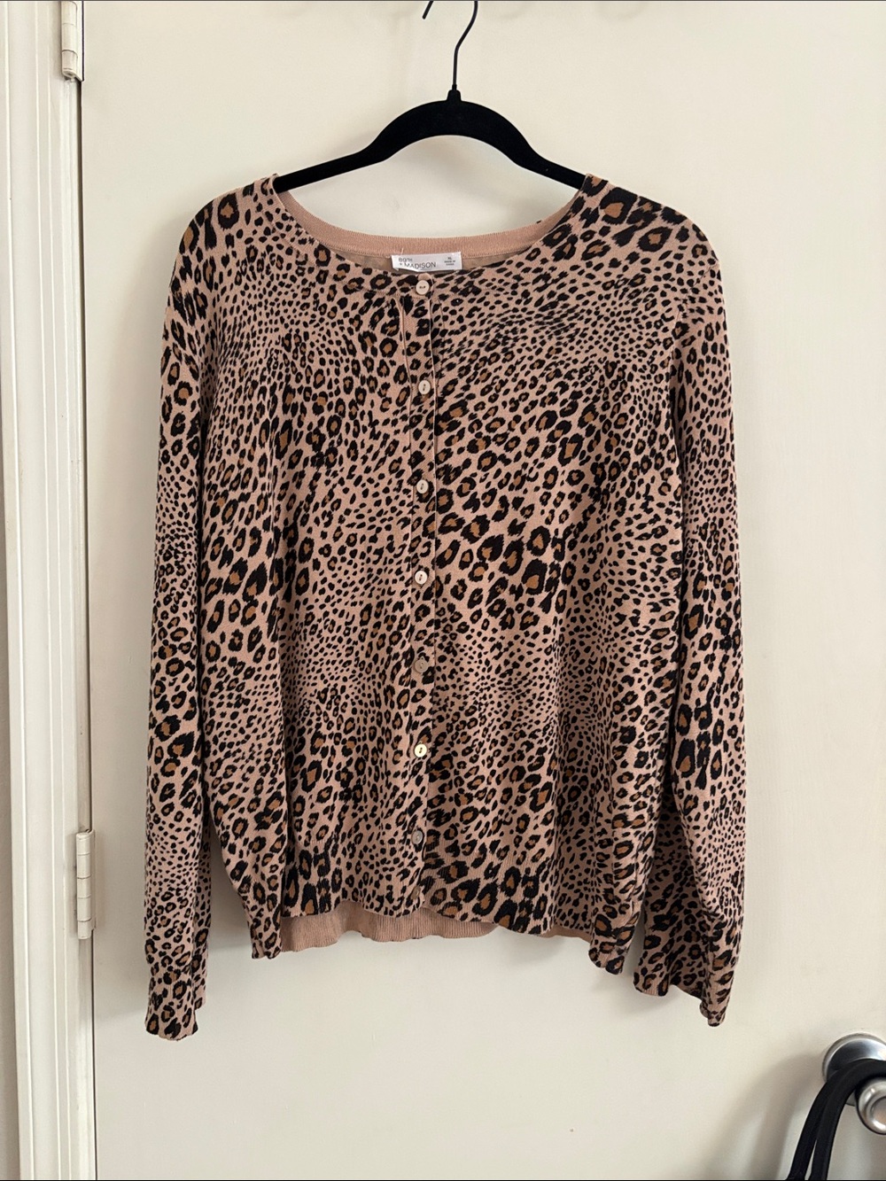 89th & Madison Leopard-Print Button Cardigan - Beige & Black Size XL NWOT